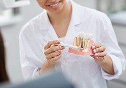 Hand holding full denture