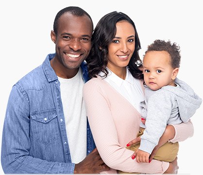 Smiling man woman and baby