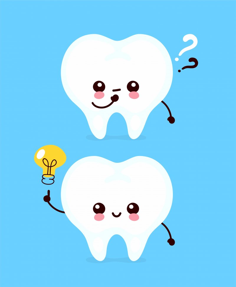 Cartoon tooth with light-bulb indicating an idea