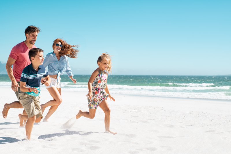 Family playing in the sun